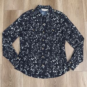 TORY BURCH Size 4 Brigitte Floral Black Gesso Button Down Shirt Blouse